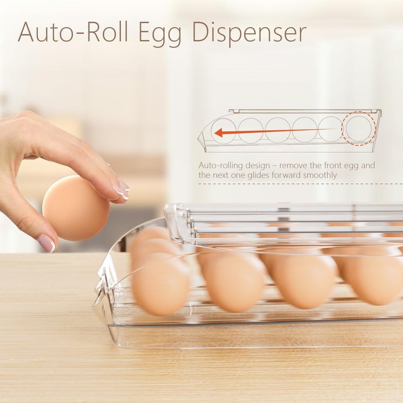 Proarea Egg Holder for Fridge 16 Capacity Automatic Rolling Egg Organizer for Refrigerator, Clear Stackable Container for Kitchen or Pantry Storage 1 Pack - Image 2